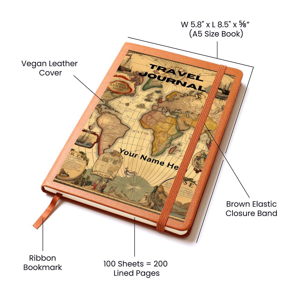 Graphic Leather Journal– Meaningful Travel Gift Journal-Map