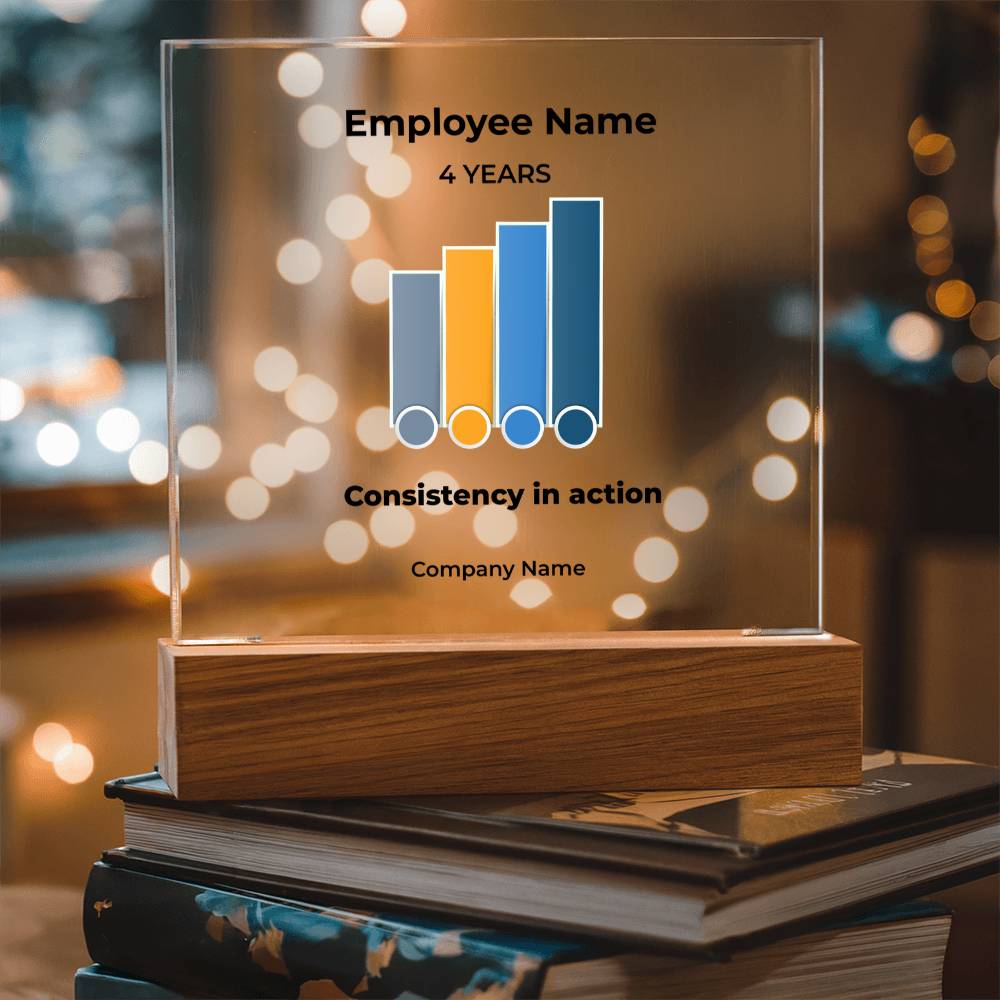 4-Year Employee Milestone Acrylic Plaque with LED Base