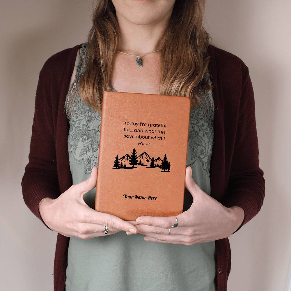 Graphic Leather Journal-Personalized Self Discovery-Value and gratitude