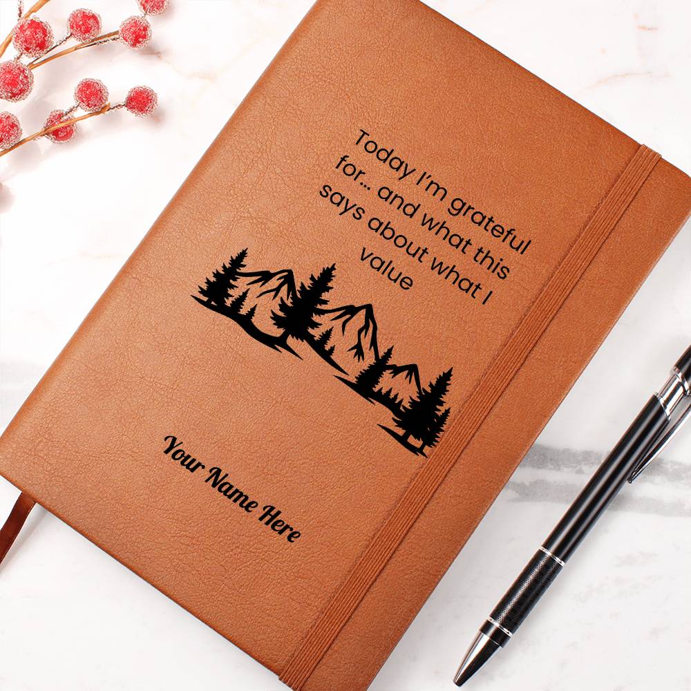 Graphic Leather Journal-Personalized Self Discovery-Value and gratitude