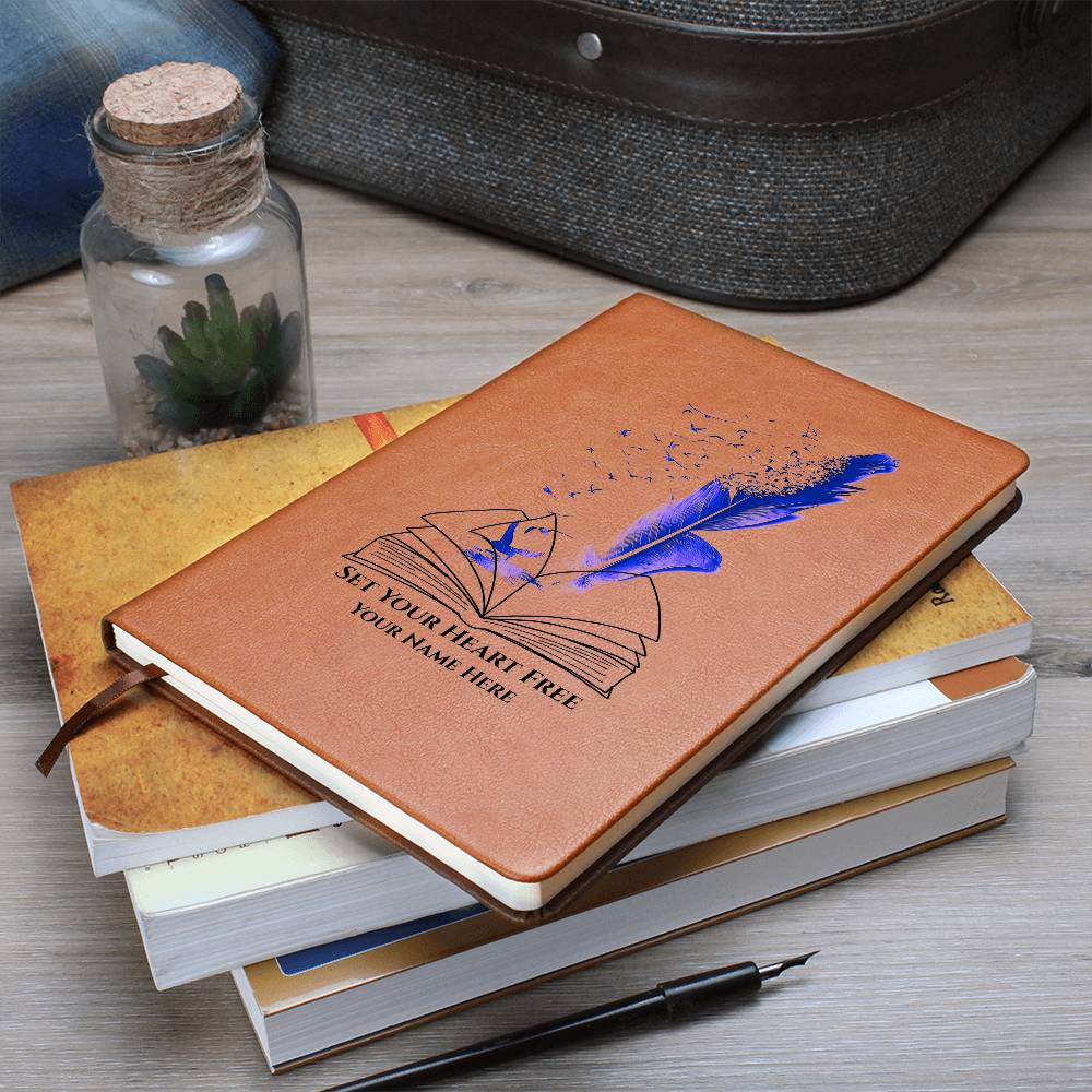 Graphic Leather Journal-Personalized Self Discovery- Blue Pen