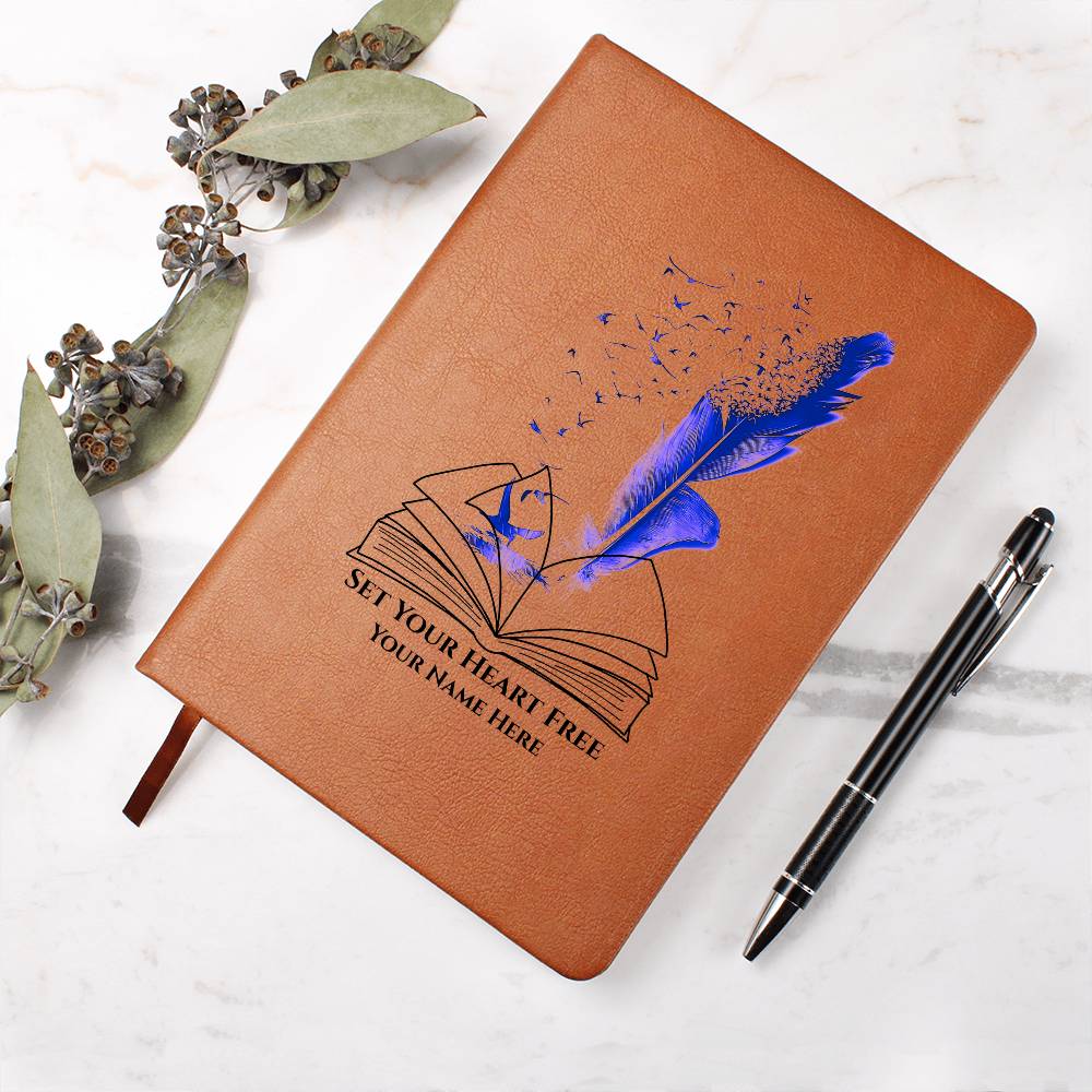 Graphic Leather Journal-Personalized Self Discovery- Blue Pen