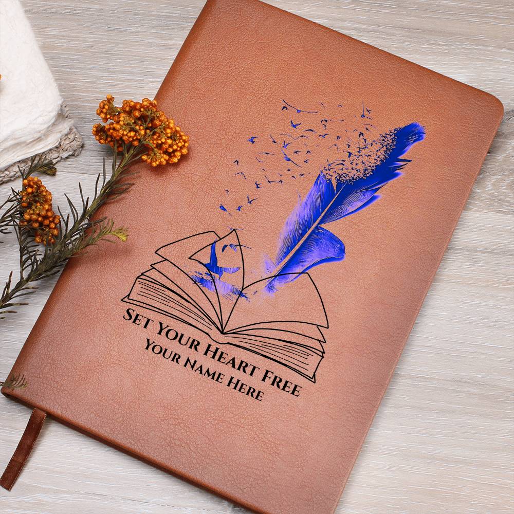 Graphic Leather Journal-Personalized Self Discovery- Blue Pen