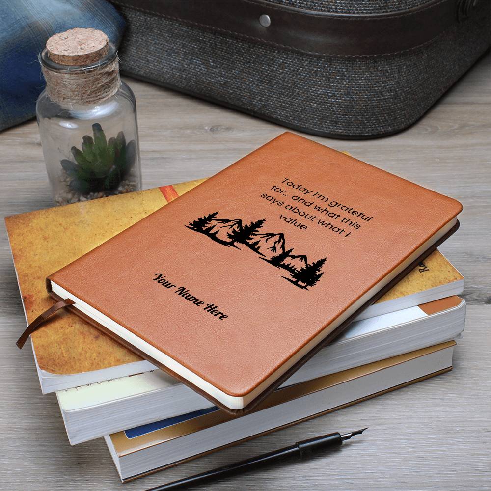 Graphic Leather Journal-Personalized Self Discovery-Value and gratitude