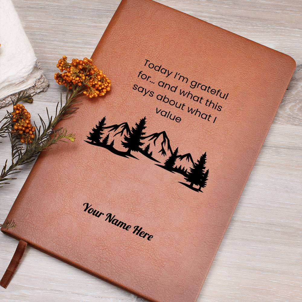 Graphic Leather Journal-Personalized Self Discovery-Value and gratitude