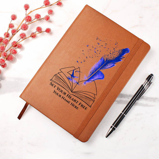 Graphic Leather Journal-Personalized Self Discovery- Blue Pen