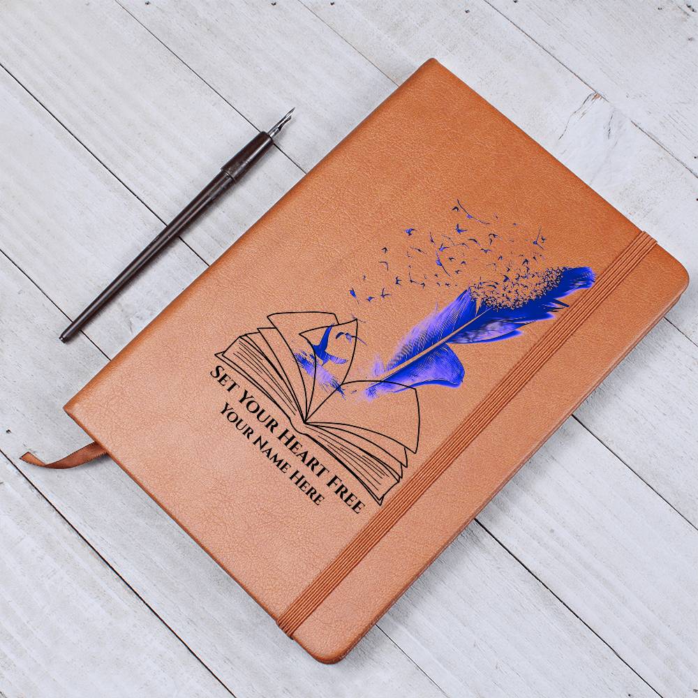 Graphic Leather Journal-Personalized Self Discovery- Blue Pen