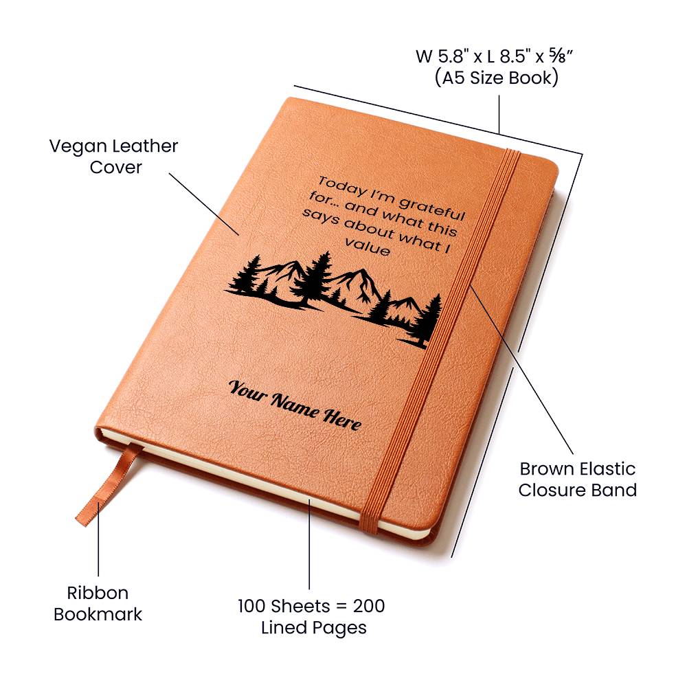 Graphic Leather Journal-Personalized Self Discovery-Value and gratitude