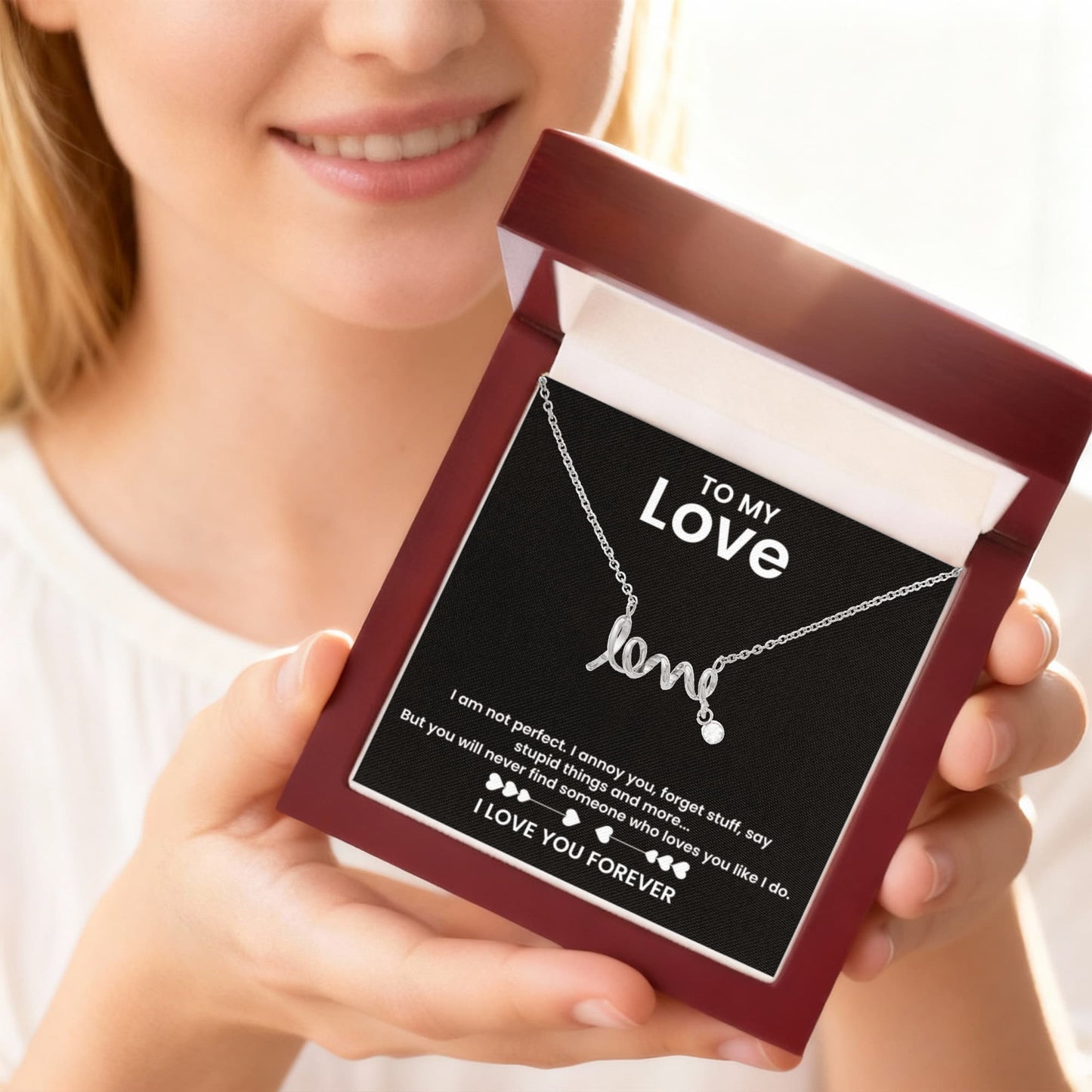 "Love" Script Necklace for her