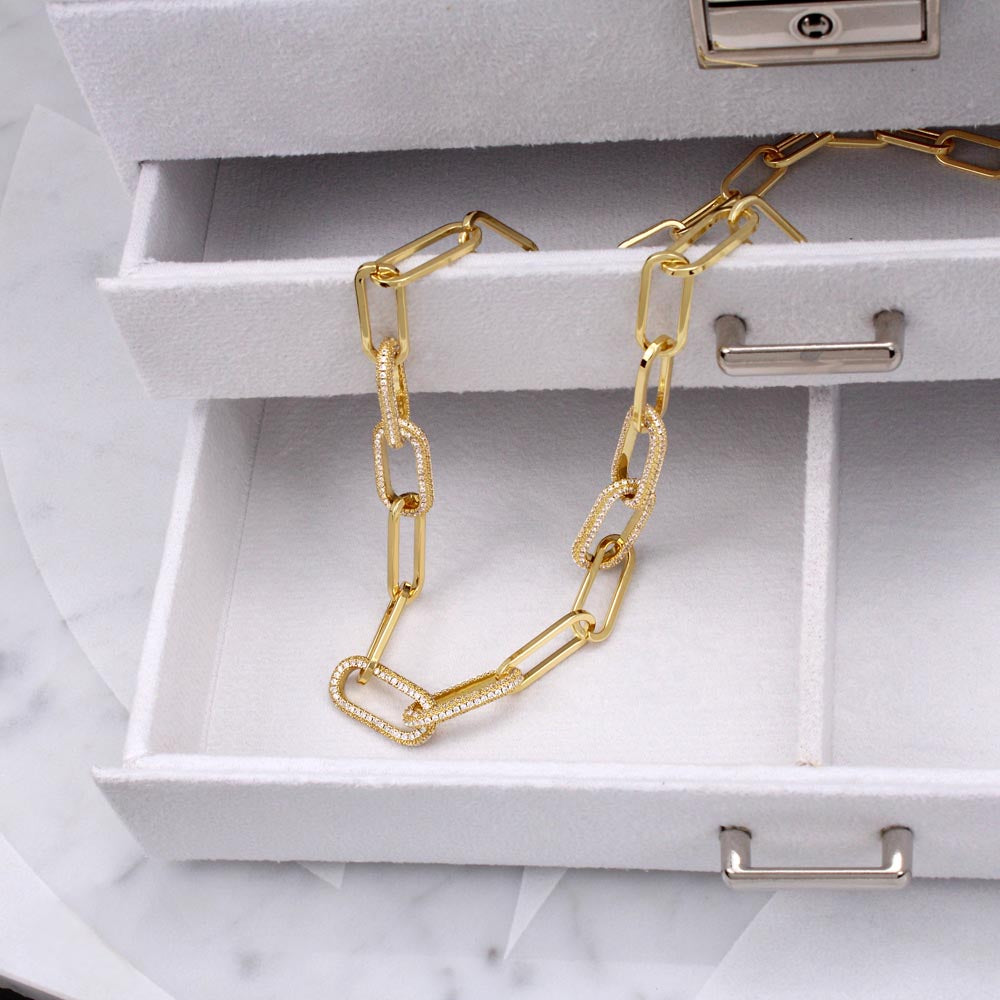 Wife-CZ Paperclip Chain Necklace, To show you're thinking of her (93)