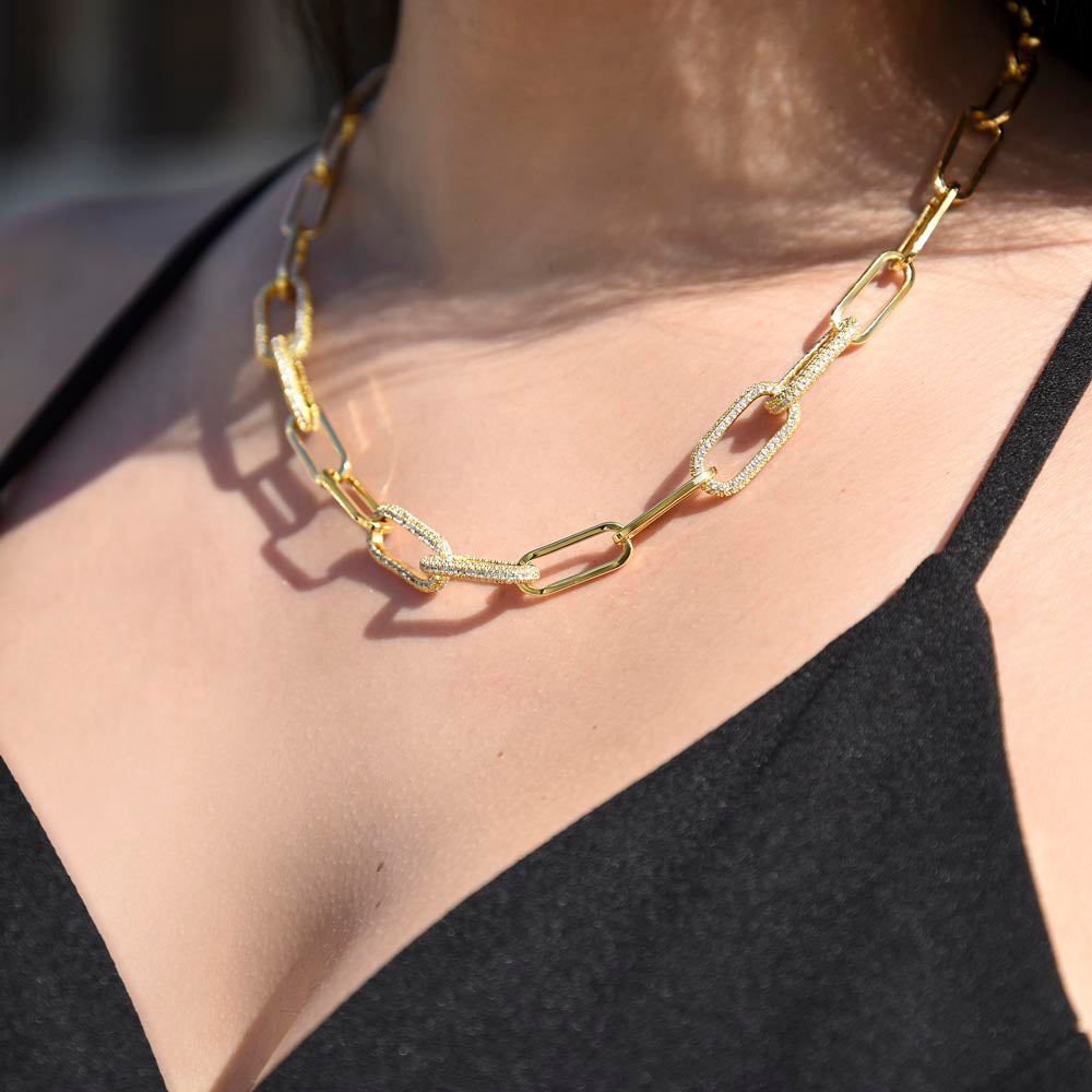 Wife-CZ Paperclip Chain Necklace, To show you're thinking of her (93)