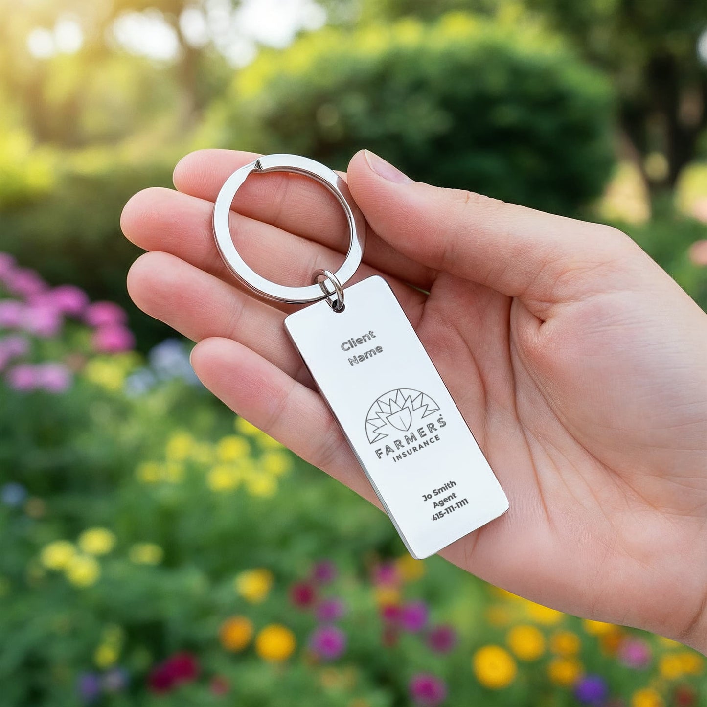 Engraved Rectangle Keychain- Customer Gift-Farmers Logo