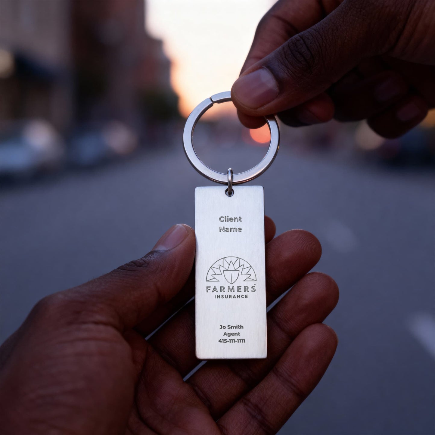 Engraved Rectangle Keychain- Customer Gift-Farmers Logo