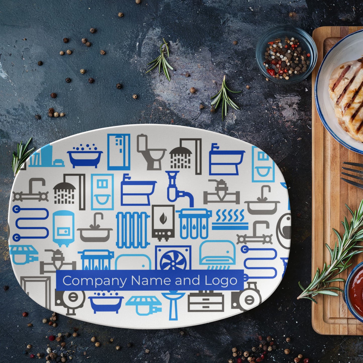 Custom printed serving 10” x 14” Platter- Business Branded Serving Platter