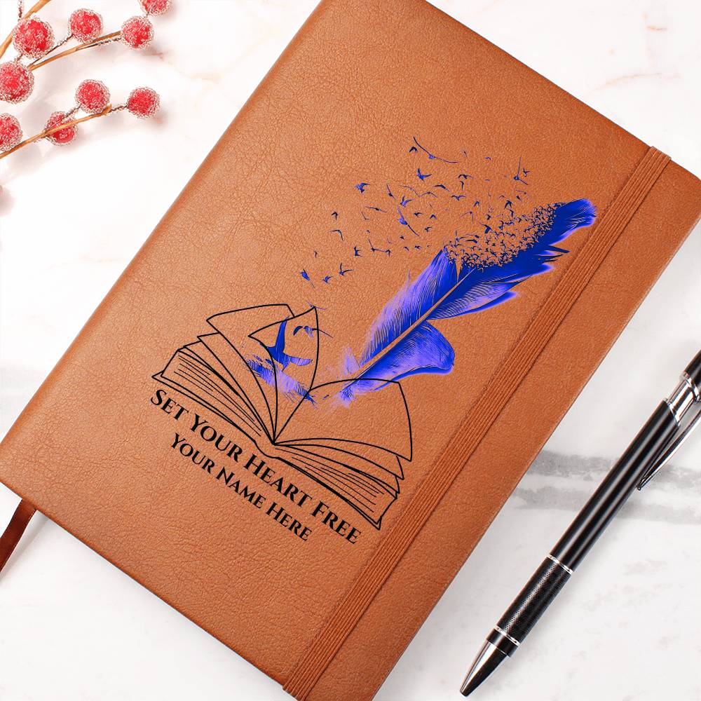 Graphic Leather Journal-Personalized Self Discovery- Blue Pen