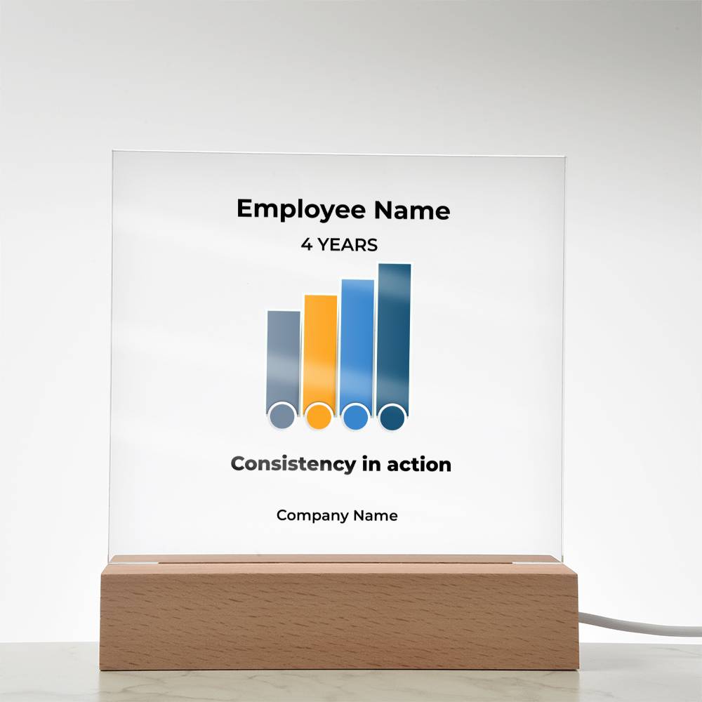 4-Year Employee Milestone Acrylic Plaque with LED Base