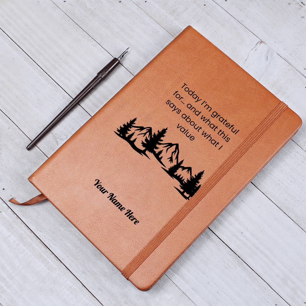 Graphic Leather Journal-Personalized Self Discovery-Value and gratitude