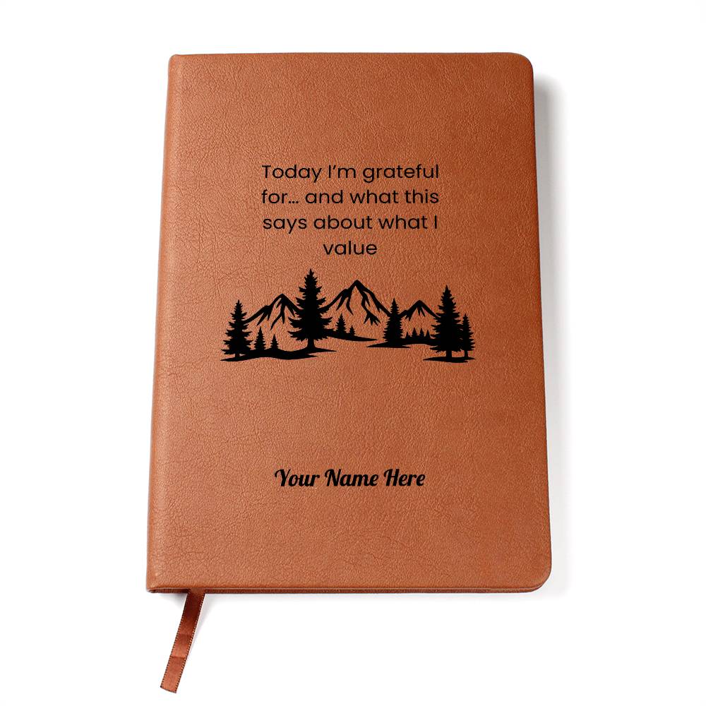 Graphic Leather Journal-Personalized Self Discovery-Value and gratitude