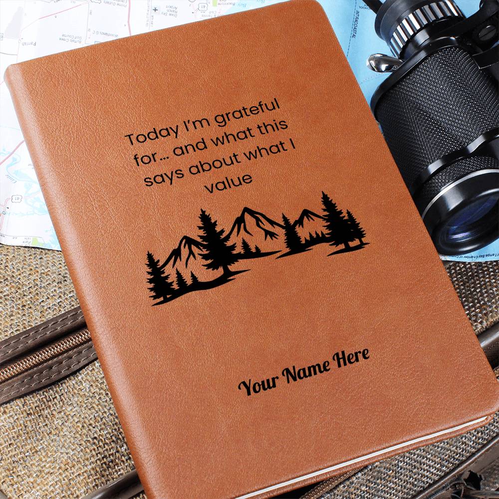 Graphic Leather Journal-Personalized Self Discovery-Value and gratitude