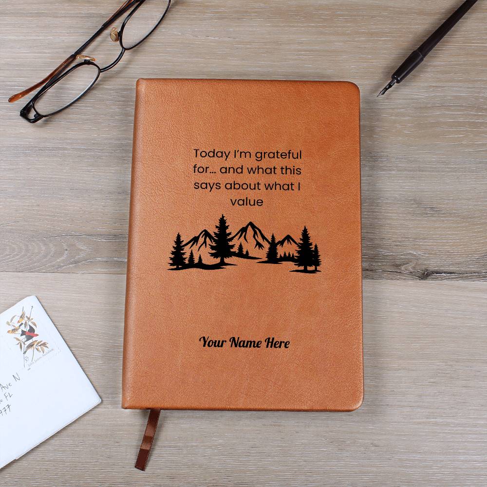 Graphic Leather Journal-Personalized Self Discovery-Value and gratitude